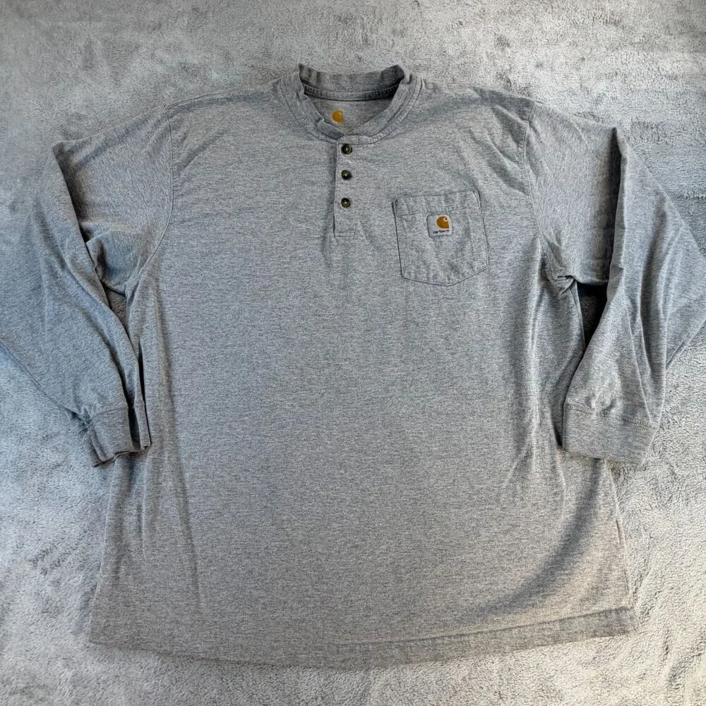 Carhartt Henley Shirt Men’s XL Gray Long Sleeve Pocket Workwear